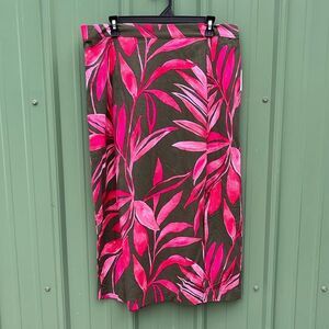 Women's Hawaiian Tropical Print Linen-Blend Slip Skirt with Side Slit, Size XL